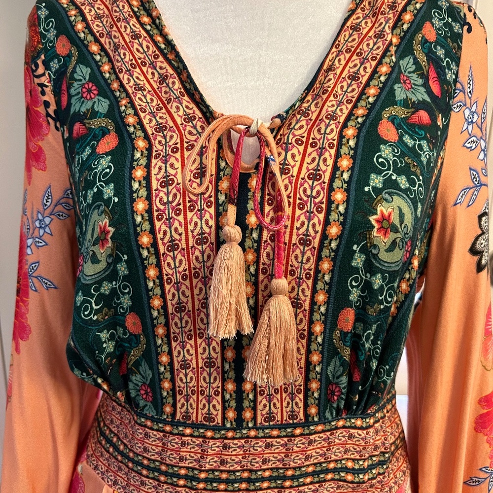 FARM Rio x Anthropologie Topanga Long Sleeve Mini Dress Size S Boho ~ Vacation! - Picture 2 of 4